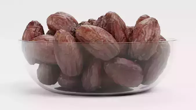Dried Dates in Glass Bowl 3D model 3