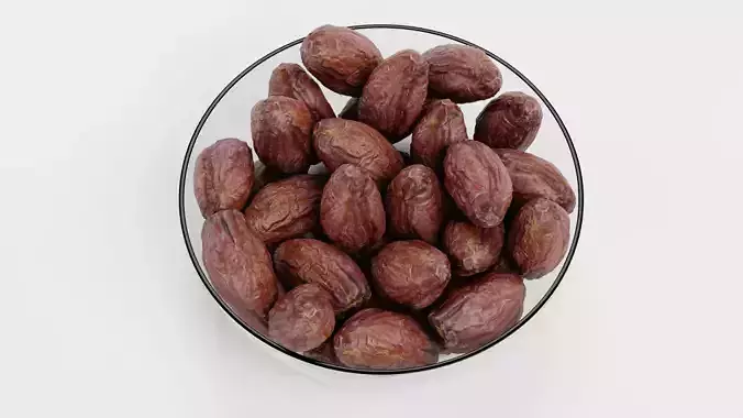 Dried Dates in Glass Bowl 3D model 6