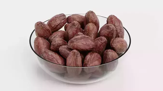 Dried Dates in Glass Bowl 3D model 4