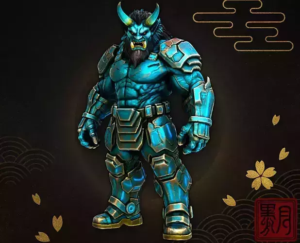 Cyber Oni Tech Armored Demon Warrior Highpoly Game Sculpt