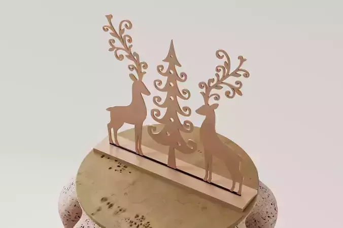 Escultura navidad - renos y arbol