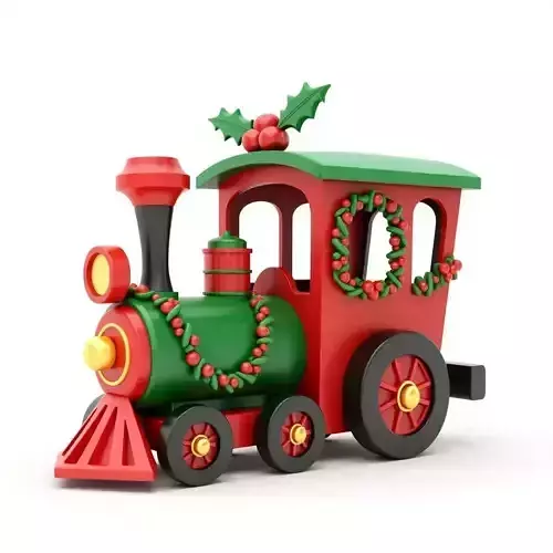 Christmas Wooden Train 3D Model Festive Toy Locomotive