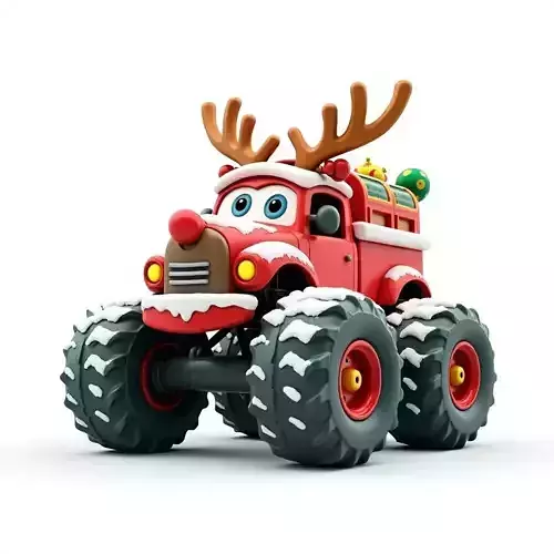 Reindeer Monster Truck 3D Model Festive Winter Vehicle