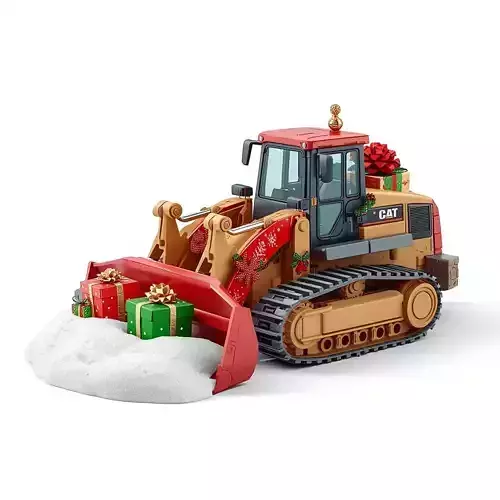 Christmas Bulldozer 3D Model Festive Construction Vehicle