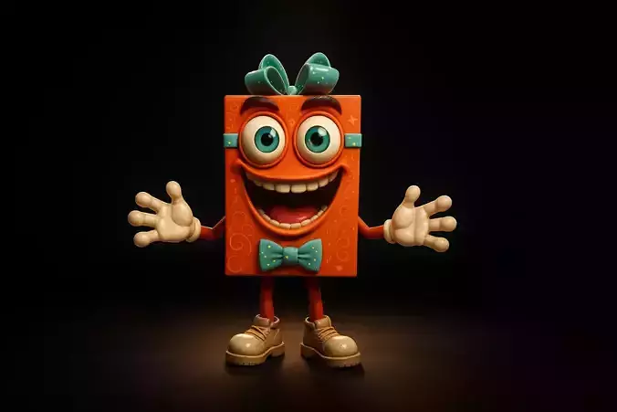 Cute 3D Gift Box Character Fun Cartoon Style Figurine