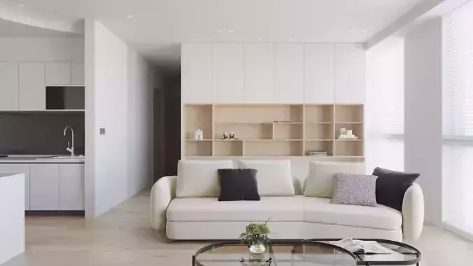 Minimalist living room 3D model 2
