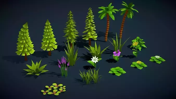 Stylized Lowpoly Game Foliage Low Poly Trees Grasses Plants Kit