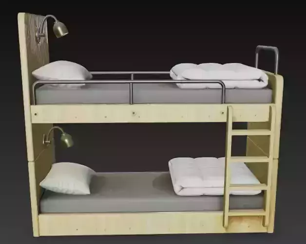 Modern Wooden Bunk Bed Hostel Bed with Ladder and Reading Lamps