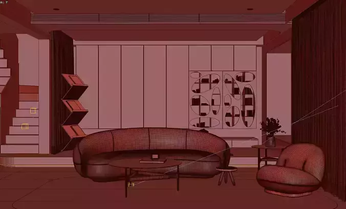 Cozy living room scene 3D model 7