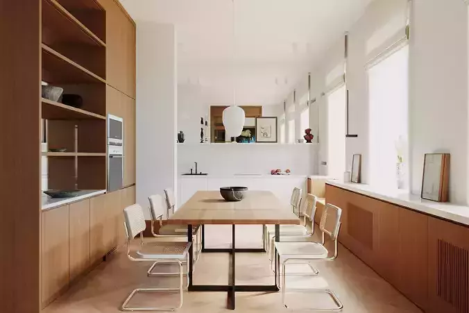 Minimalist living room and kitchen 3D model 5