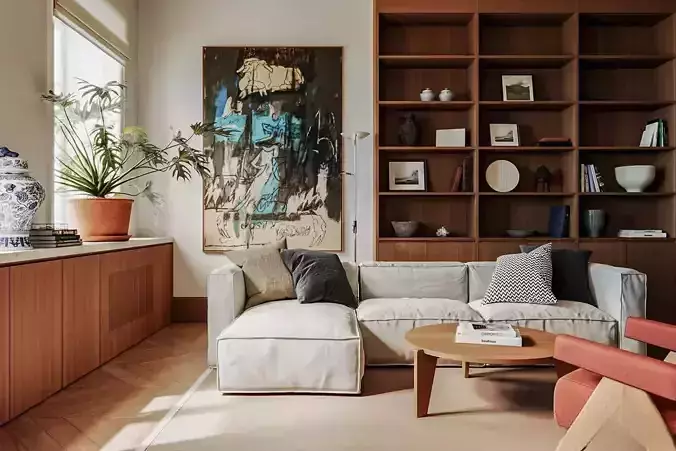 Minimalist living room and kitchen