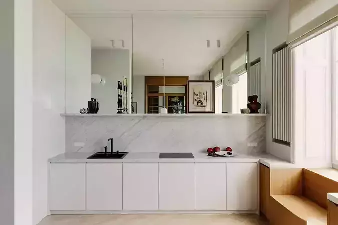 Minimalist living room and kitchen 3D model 2