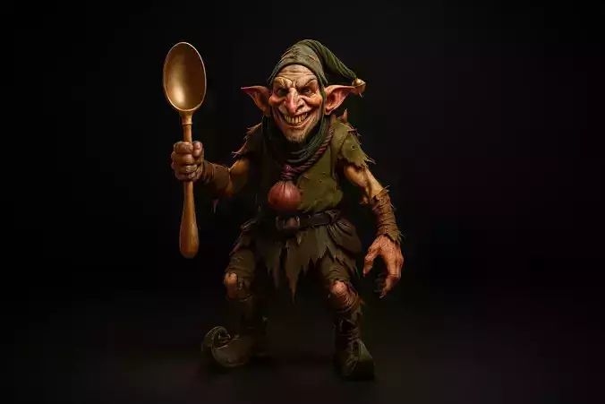 Whimsical Goblin Cook with Giant Spoon Fantasy Miniature