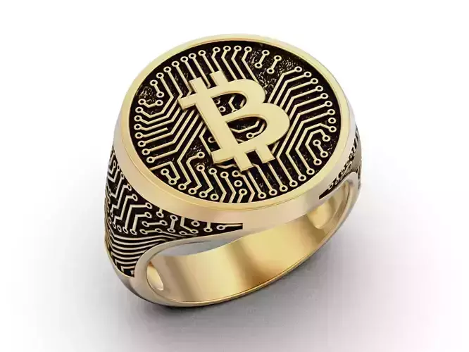 Mens Classic Bitcoin Signet Ring