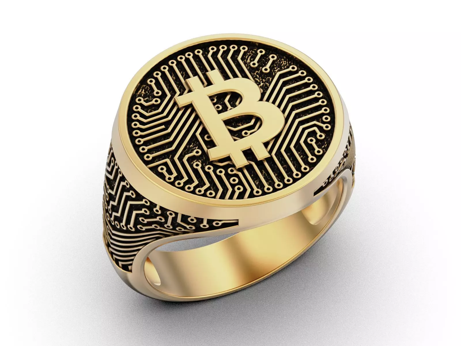 Mens Classic Bitcoin Signet Ring 3D print model