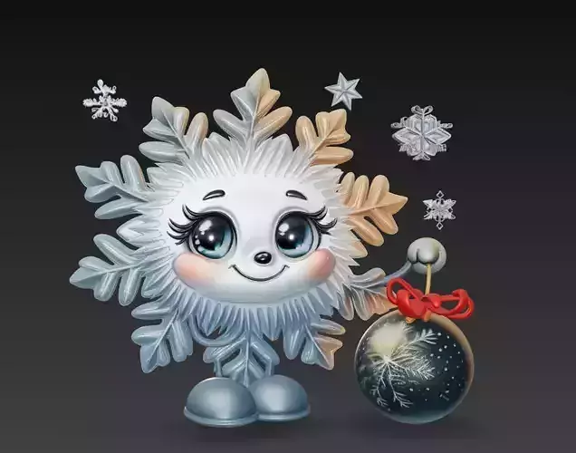 Snowflake Character - Stylized Winter Ornament 3D Model