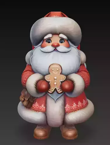 Santa with Gingerbread - Stylized Christmas 3D Model