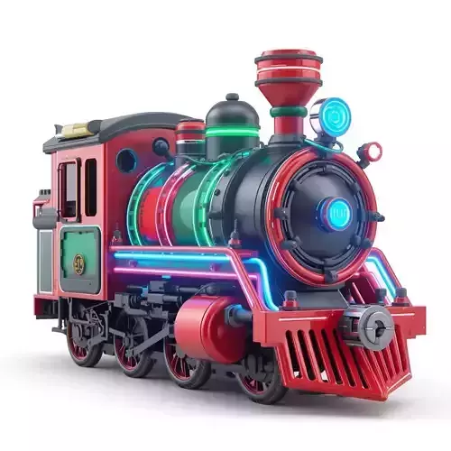 Cyberpunk Holiday Locomotive 3D Model Neon Steam Engine