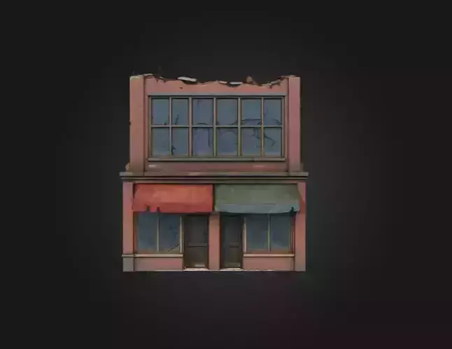 Ruined Corner Shop Low-poly 3D model 2