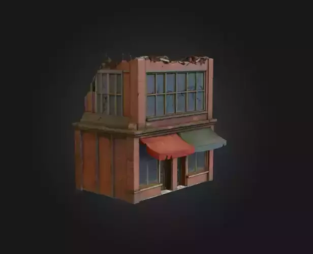 Ruined Corner Shop Low-poly 3D model 3