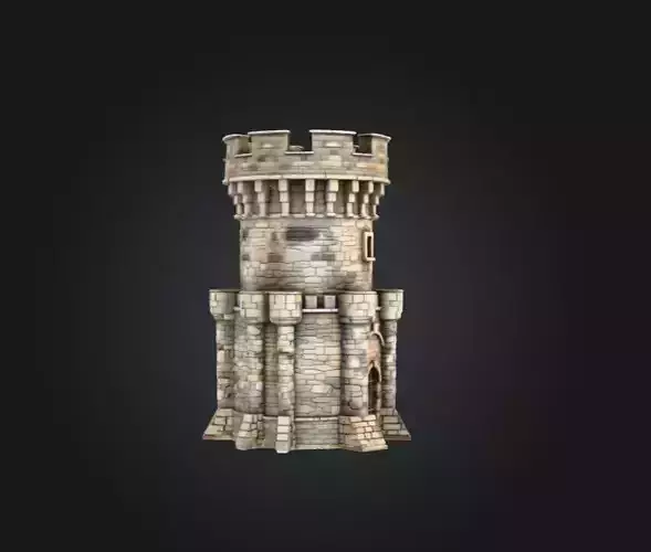Stone Fortress Tower Low-poly 3D model 7