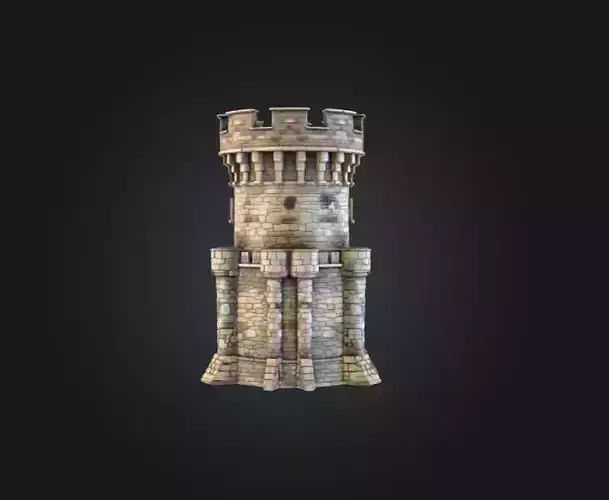 Stone Fortress Tower Low-poly 3D model 4