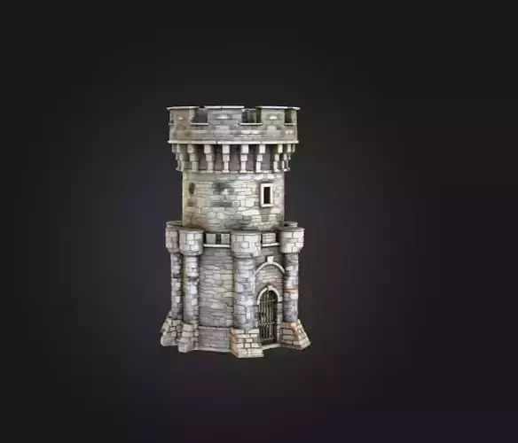 Stone Fortress Tower Low-poly 3D model 3