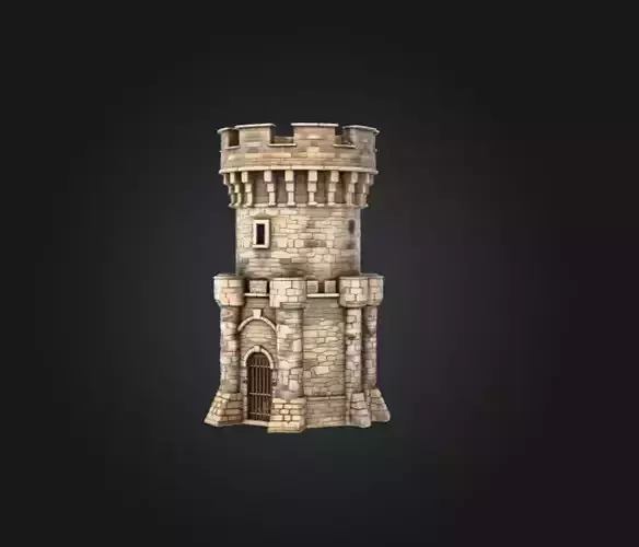 Stone Fortress Tower Low-poly 3D model 5