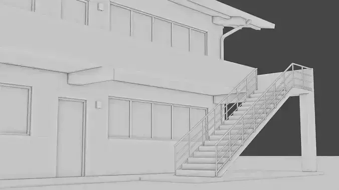 Two-Story Residential Building Low-poly 3D model 5