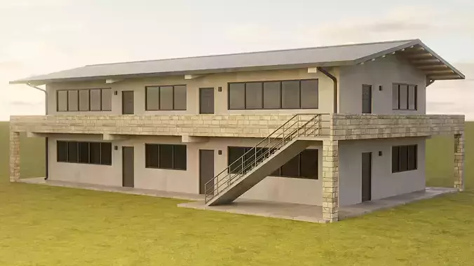Two-Story Residential Building Low-poly 3D model 2