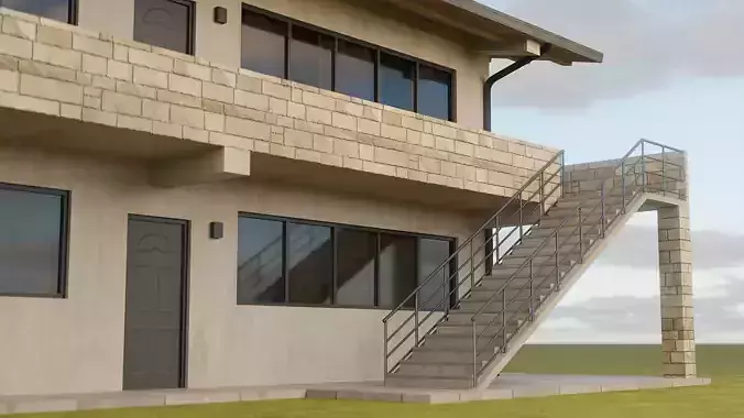 Two-Story Residential Building Low-poly 3D model 4