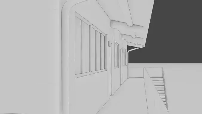 Two-Story Residential Building Low-poly 3D model 7