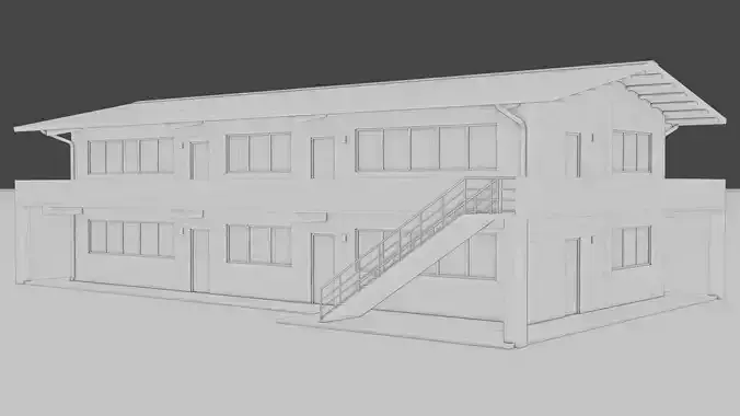 Two-Story Residential Building Low-poly 3D model 3
