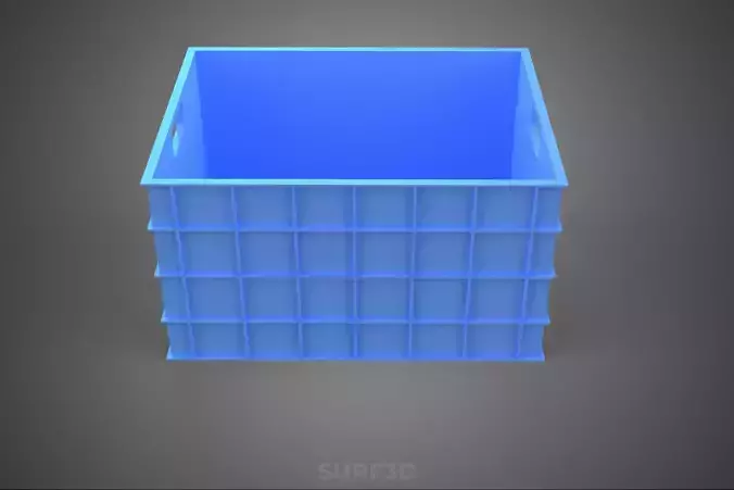STANDARD RECTANGULAR BLUE PLASTIC CRATE BOX HANDHOLD CONTAINER 3D model 3