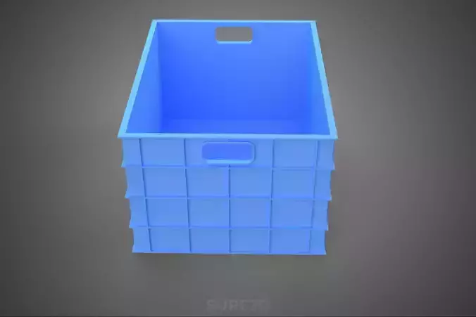 STANDARD RECTANGULAR BLUE PLASTIC CRATE BOX HANDHOLD CONTAINER 3D model 5