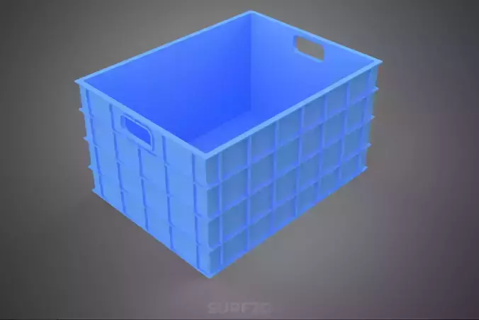 STANDARD RECTANGULAR BLUE PLASTIC CRATE BOX HANDHOLD CONTAINER 3D model 2