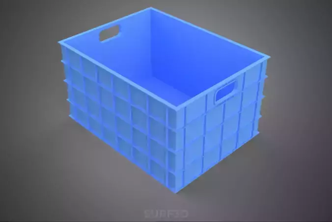 STANDARD RECTANGULAR BLUE PLASTIC CRATE BOX HANDHOLD CONTAINER 3D model 4