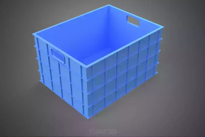 STANDARD RECTANGULAR BLUE PLASTIC CRATE BOX HANDHOLD CONTAINER 3D model 6
