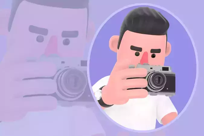 Stylized 3D Male Photographer Character - Cartoon Warning Pose