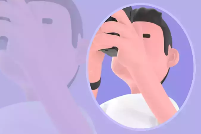 Stylized 3D Male Photographer Looking Up - Cartoon Character