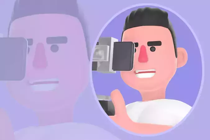 Stylized 3D Male Photographer Character - Kneeling with Gimbal