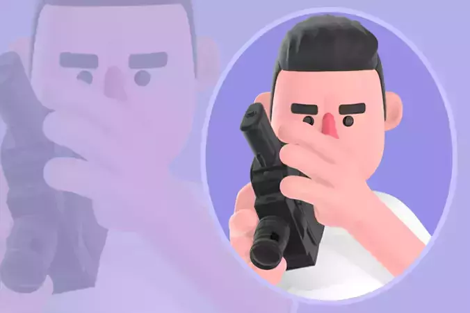 Stylized 3D Male Photographer Character - Crouching and Shooting