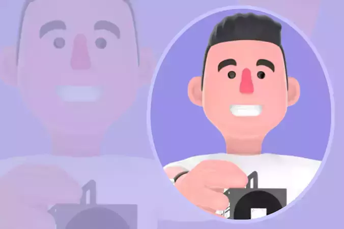 Stylized 3D Male Photographer Waving Behind Camera - Cartoon
