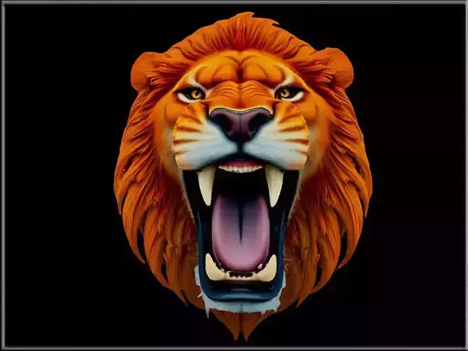 Roaring male lion head