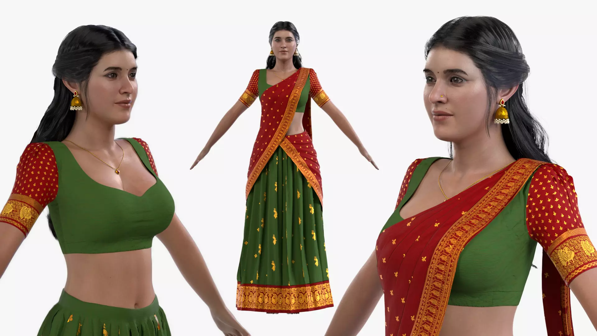 Indian Traditional Girl with Dress Low-poly 3D model