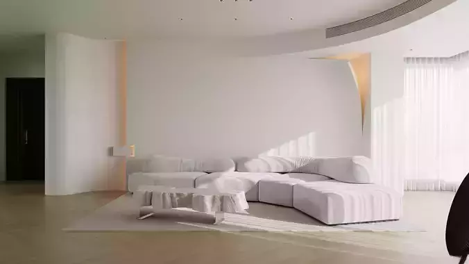 Modern minimalist living room scene 3D model 2