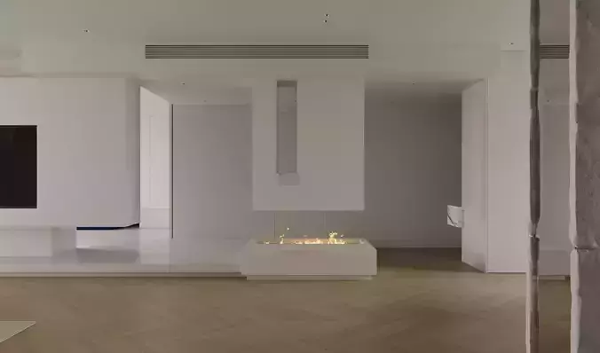 Modern minimalist living room scene 3D model 3
