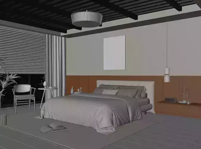Medieval-style bedroom 3D model 5