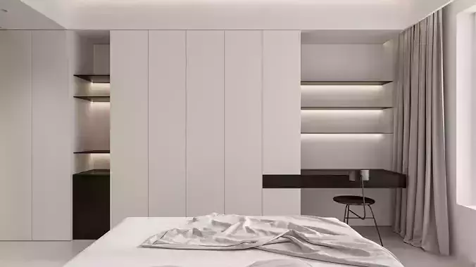 Bedroom and bathroom 3D model 3