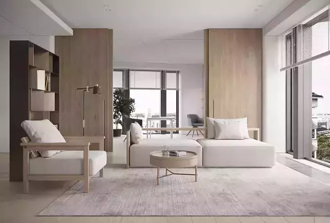 Minimalist wooden style living room